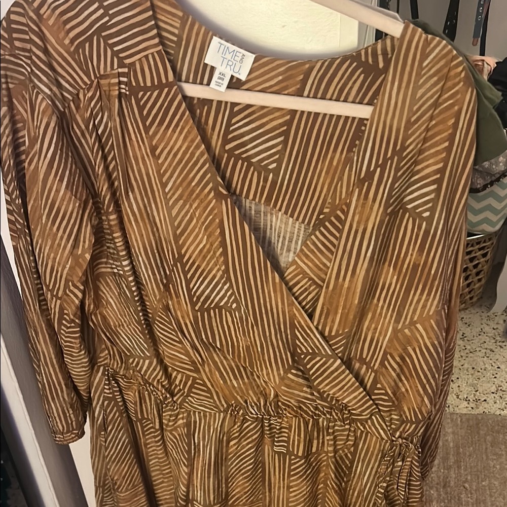 Time and Tru Brown Patterned Wrap Dress